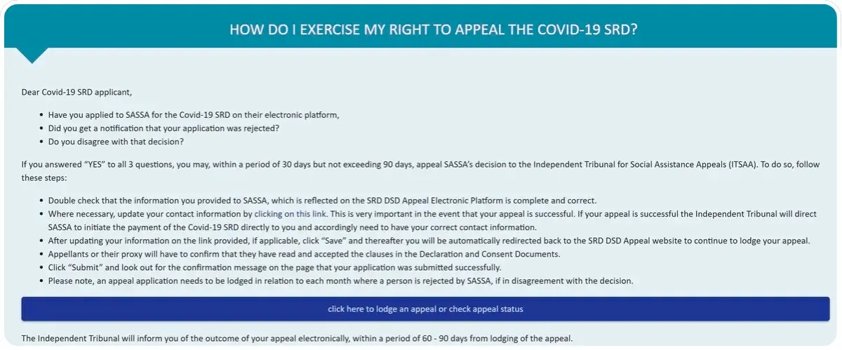 SASSA Status Check Appeal